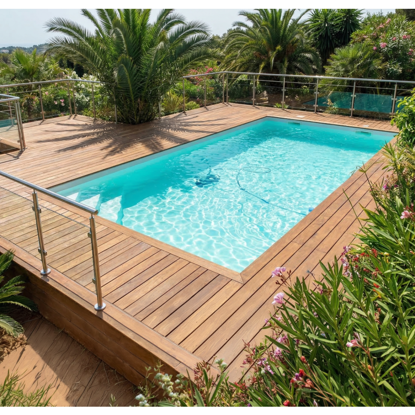 Piscine Bois Luxe Rectangulaire avec Escalier d'angle 420x320x131cm