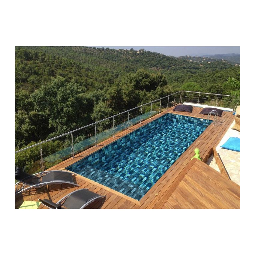 Piscine Bois Luxe Rectangulaire avec Plage Immergée + Escalier 620x420x130cm Pierre de Bali