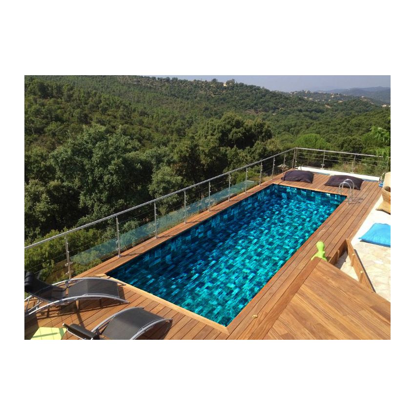 Piscine Bois California Rectangulaire Luxe avec Plage immergée + escalier 520x220x131cm Pierre de Bali