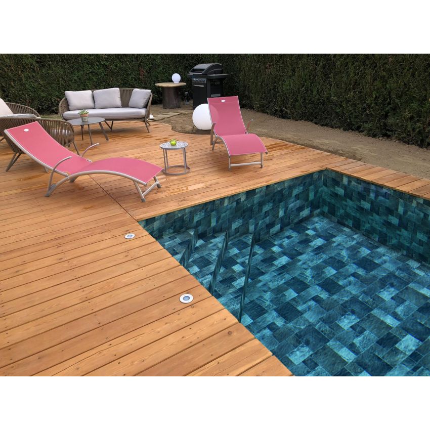 Piscine Bois Luxe Rectangulaire avec Escalier d'angle 420x320x131cm Pierre de Bali