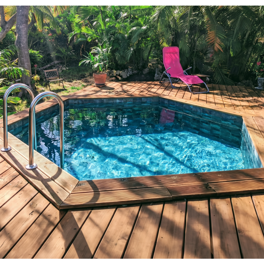 Piscine Bois Spark Ronde Hexagonale ⌀395x115cm Pierre de Bali