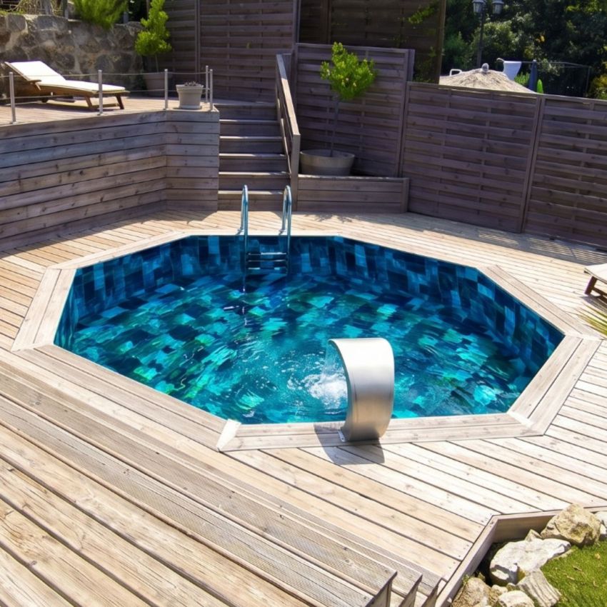 Piscine Bois Diamant Ronde ⌀360x131cm Pierre de Bali
