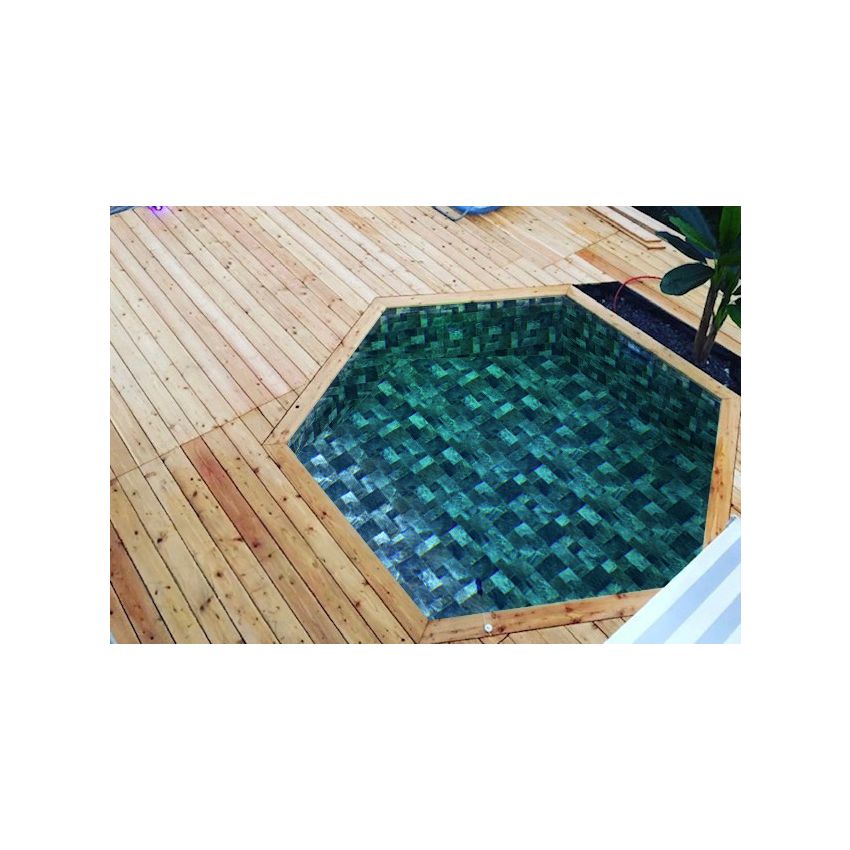 Piscine Bois Spark Ronde Hexagonale avec Escalier ⌀395x115cm  Pierre de Bali