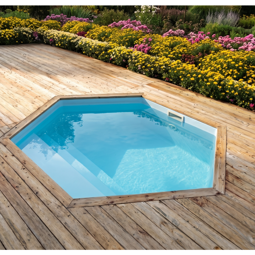 Piscine Bois Diamant Ronde avec Plage Immergée + Escalier ⌀360x131cm