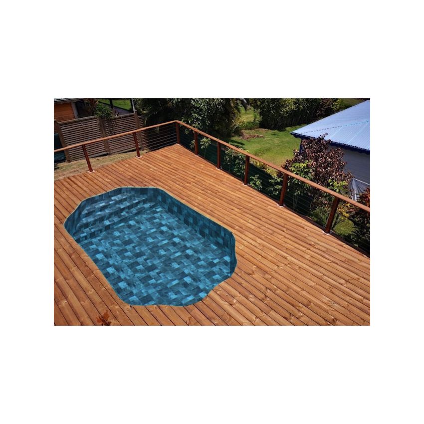 Piscine Bois Super Lucci Octogonale Allongée avec Escalier 807x457x131cm Pierre de Bali