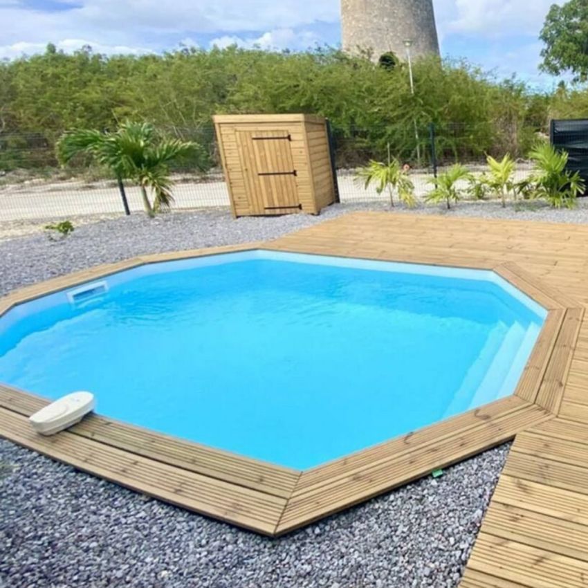 Piscine Bois Lucci Octogonale allongée avec Escalier 415x265x131cm