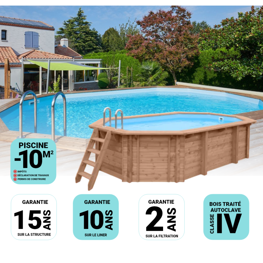 Piscine Bois Lucci Octogonale allongée 415x265x131cm