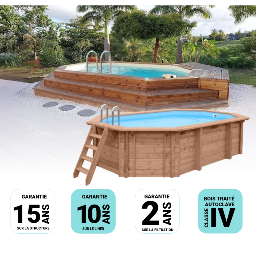 Piscine Bois d'Argent Octogonale Allongée 612x407x131cm