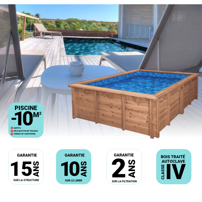 Piscine Bois Luxe Rectangulaire 420x320x145 cm Pierre de Bali