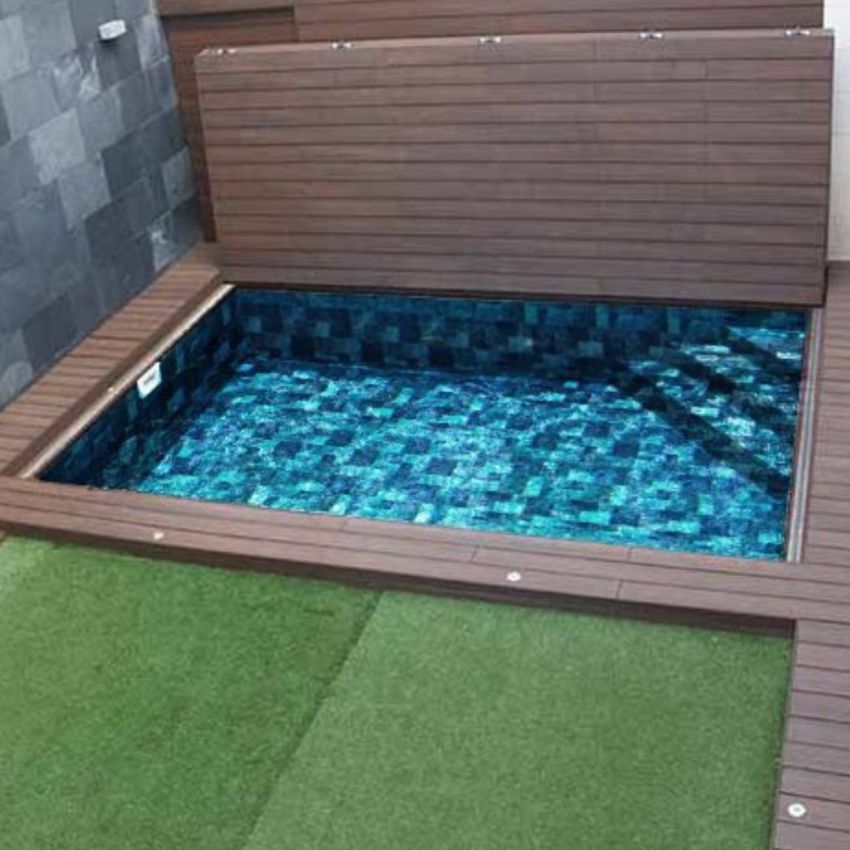 Piscine Bois Luxe Rectangulaire avec Plage Immergée + Escalier d'Angle 420x320x145cm Pierre de Bali