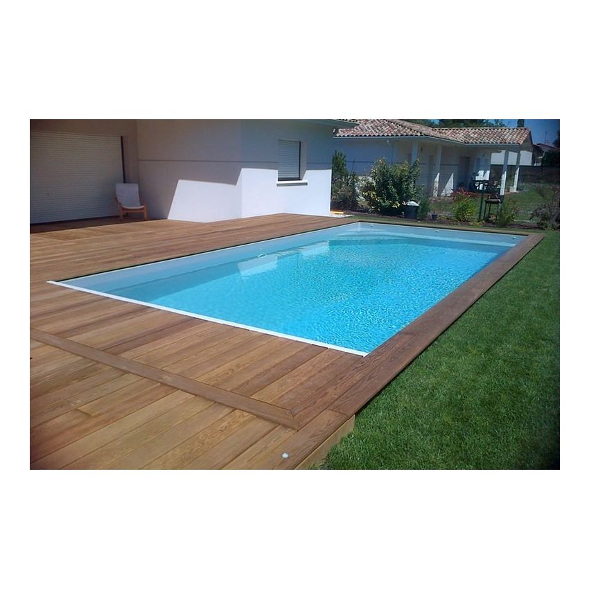 Piscine Bois Luxe Rectangulaire avec Plage Immergée + Escalier d'Angle 420x320x145 cm