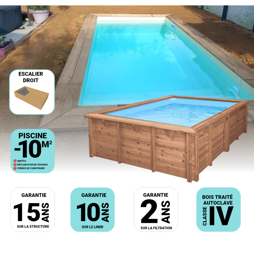 Piscine Bois Luxe Rectangulaire avec Escalier 470x270x145cm
