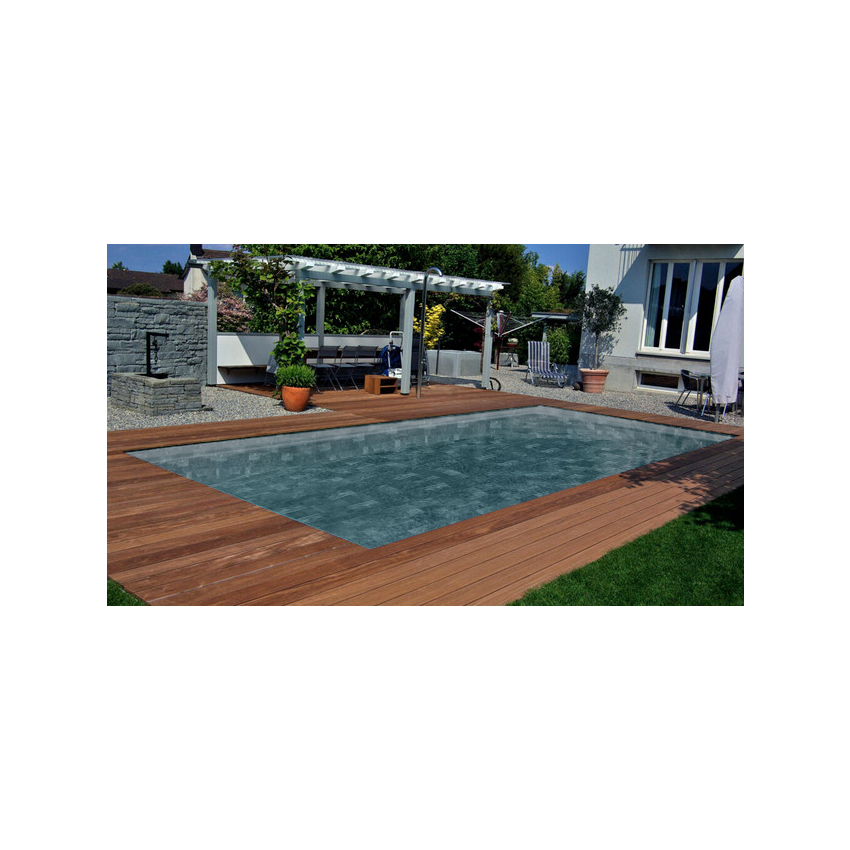 Piscine Bois Luxe Rectangulaire avec Escalier d'angle 620x420x145cm Pierre de Bali