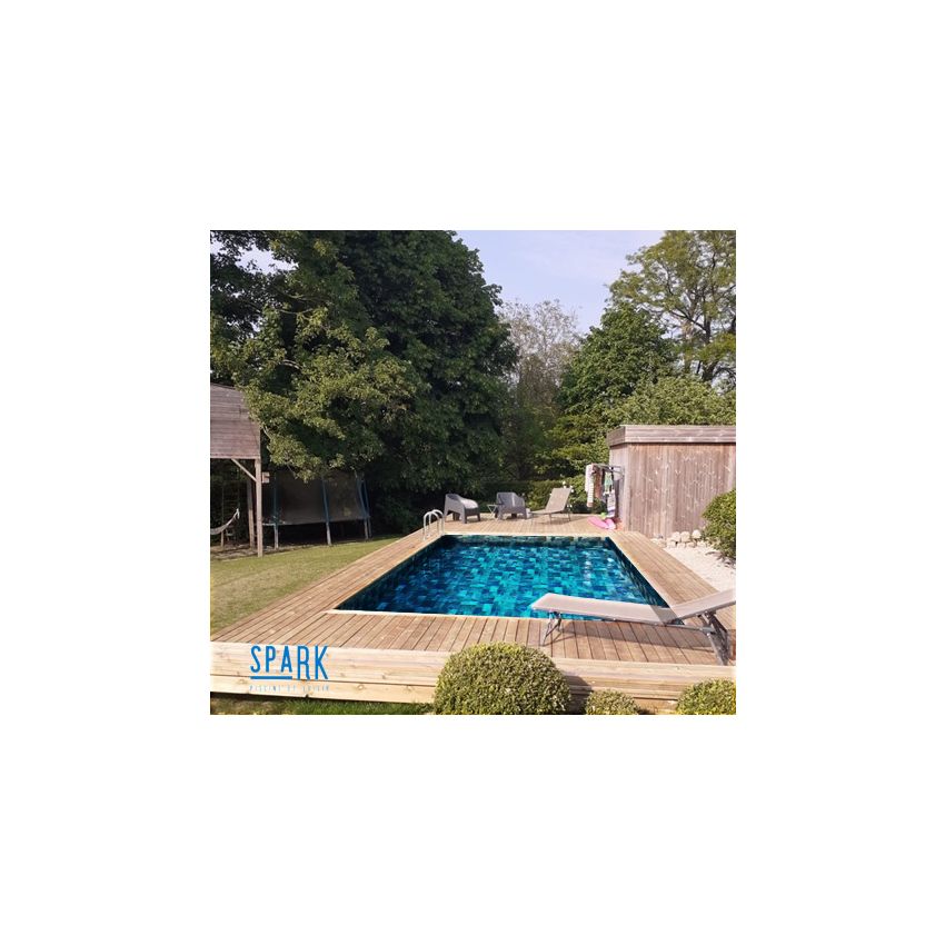 Piscine Bois California Rectangulaire Luxe avec Escalier 520x220x131cm Pierre de Bali 