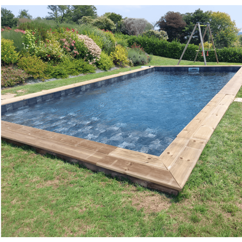 Piscine Bois Lenny Rectangulaire avec Plage Immergée 720x400x145cm Pierre de Bali