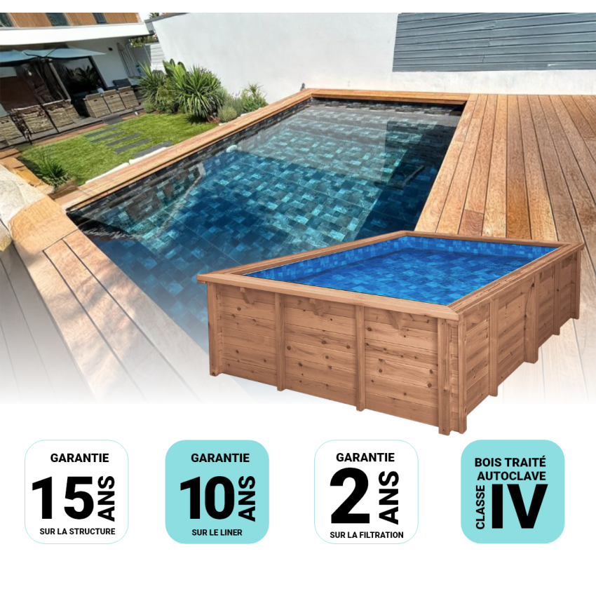 Piscine Bois Diana Rectangulaire 820x420x145cm Pierre de Bali