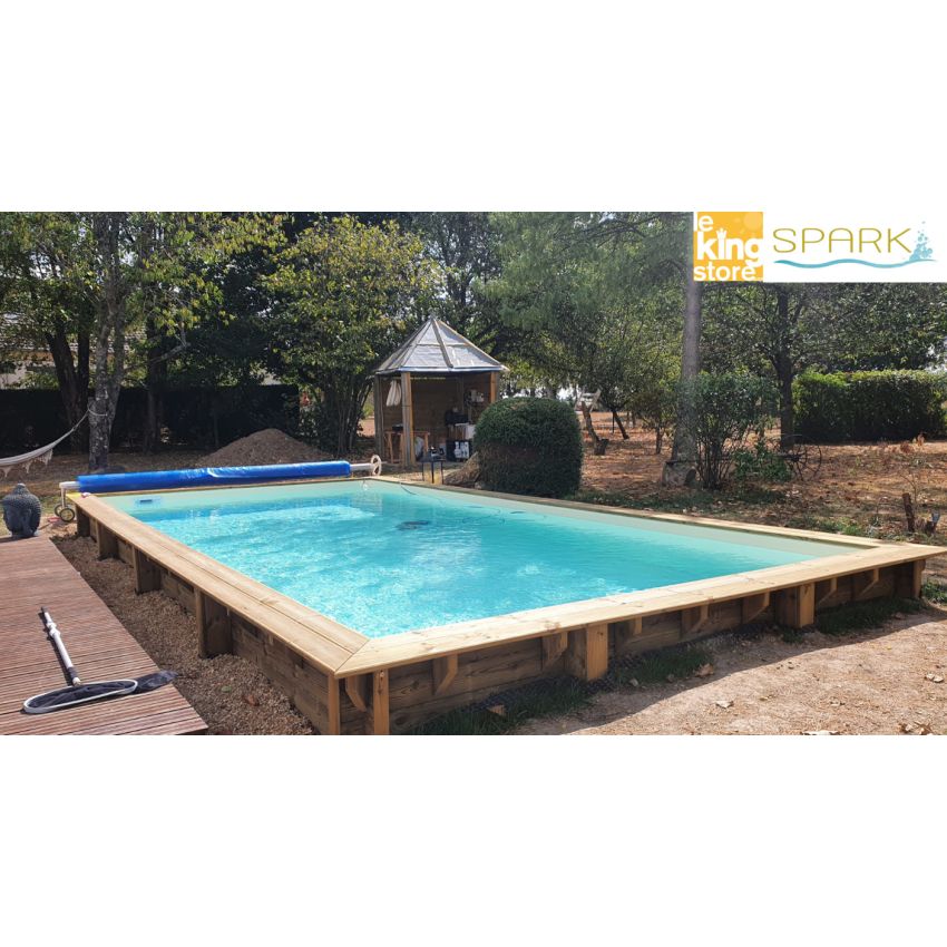 Piscine Bois Diana Rectangulaire avec Plage Immergée + Escalier 820x420x145cm