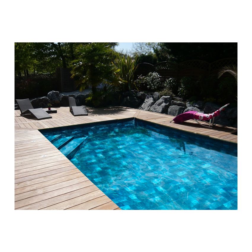 Piscine Bois Diana Rectangulaire avec Escalier d'Angle 820x420x145cm Pierre de Bali