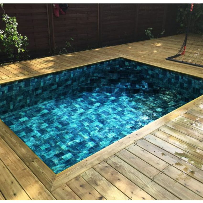 Piscine Bois Rebecca Rectangulaire avec Escalier d'Angle 920x420x145cm Pierre de Bali