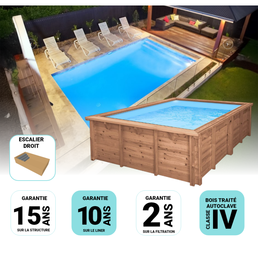 Piscine Bois Rebecca Rectangulaire avec Escalier 920x420x145cm