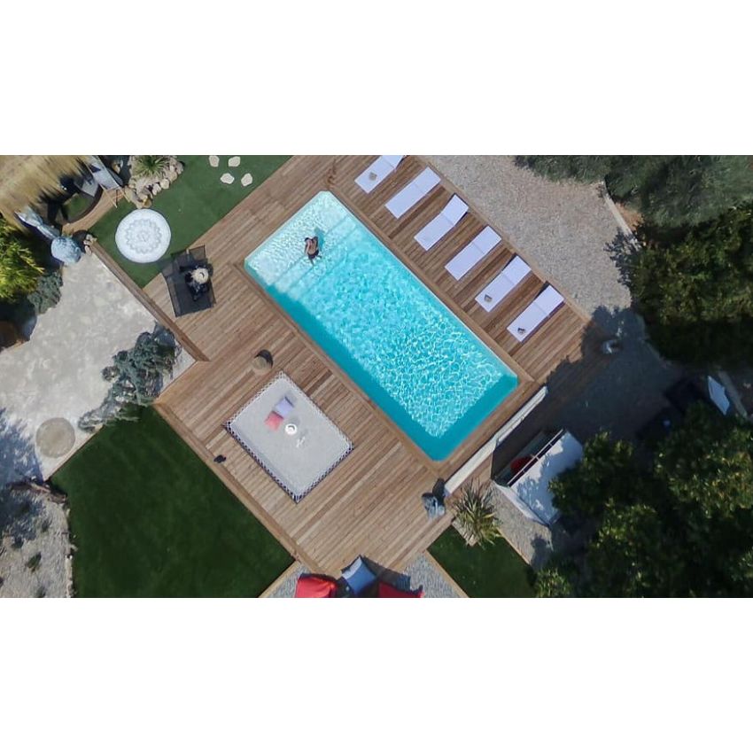 Piscine Bois Lenny Rectangulaire avec Plage Immergée  + Escalier 720x400x145cm