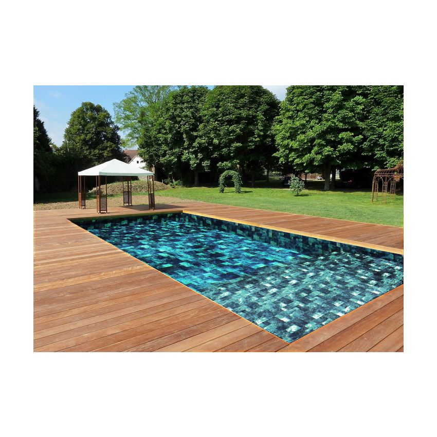 Piscine Bois Supreme Rectangulaire avec Plage Immergée + Escalier 1220x520x145cm Pierre de Bali