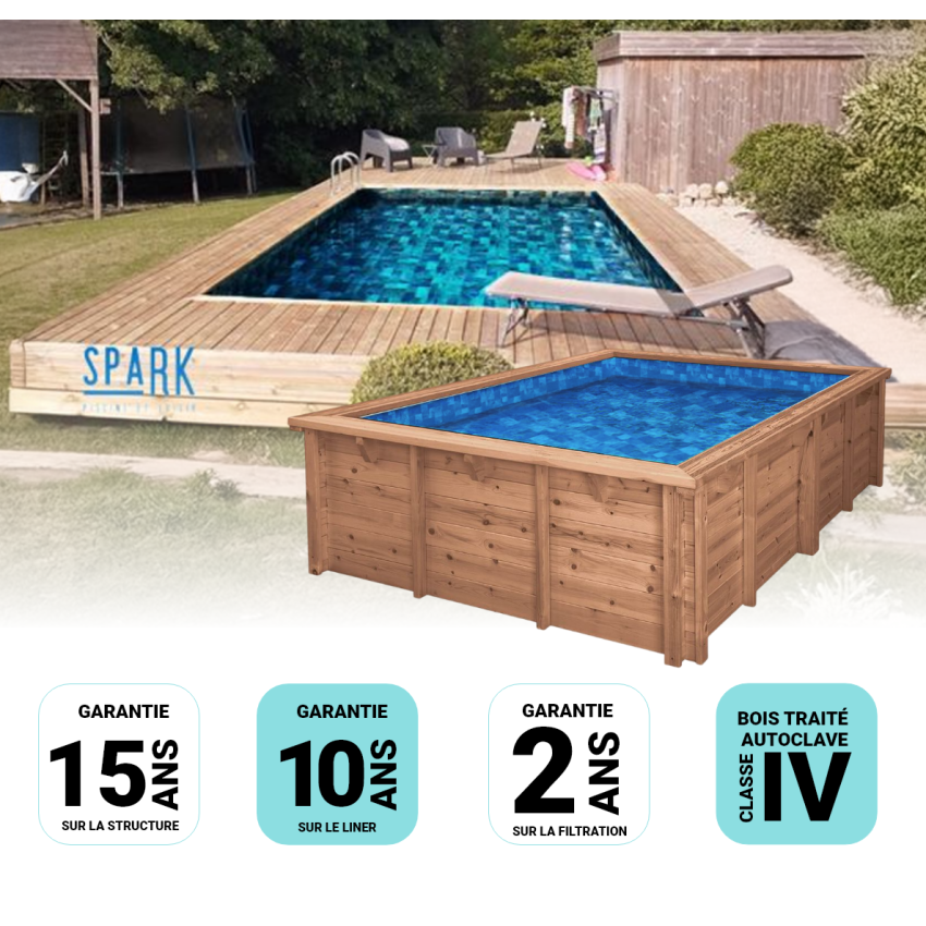 Piscine Bois Anna Carrée 520x520x145cm Pierre de Bali