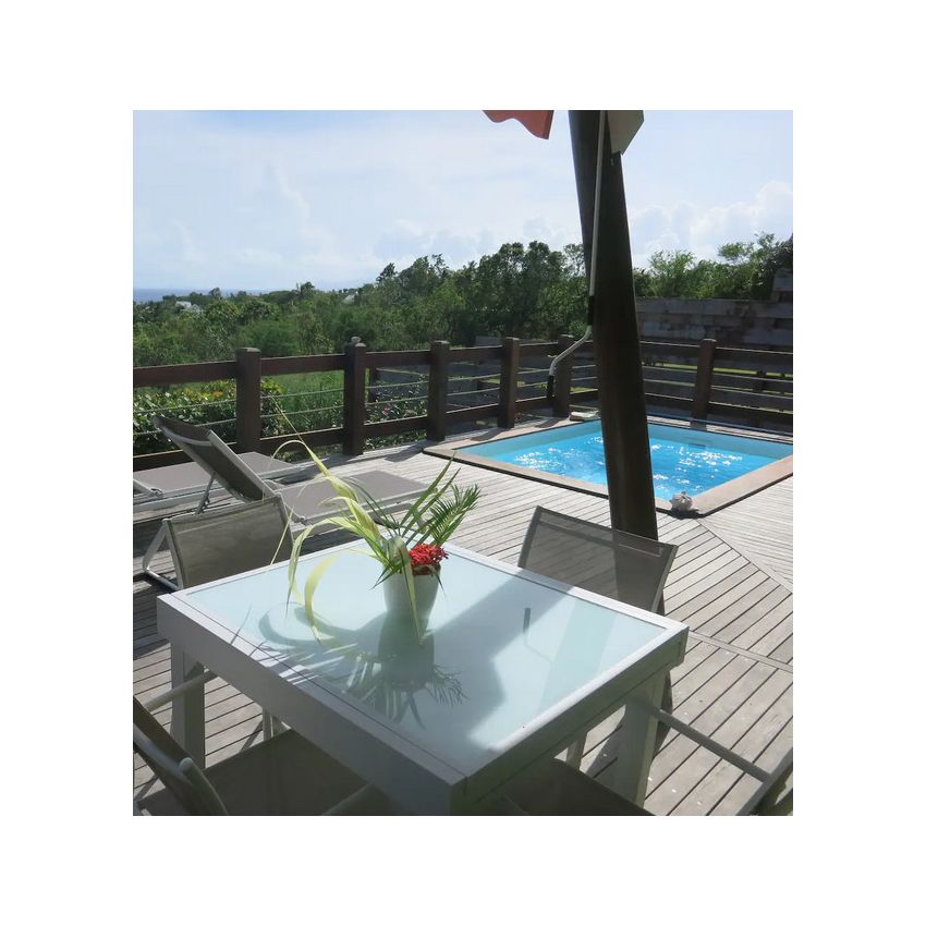 Piscine Bois Tropicana Carrée avec Plage immergée + Escalier 320x320x145cm