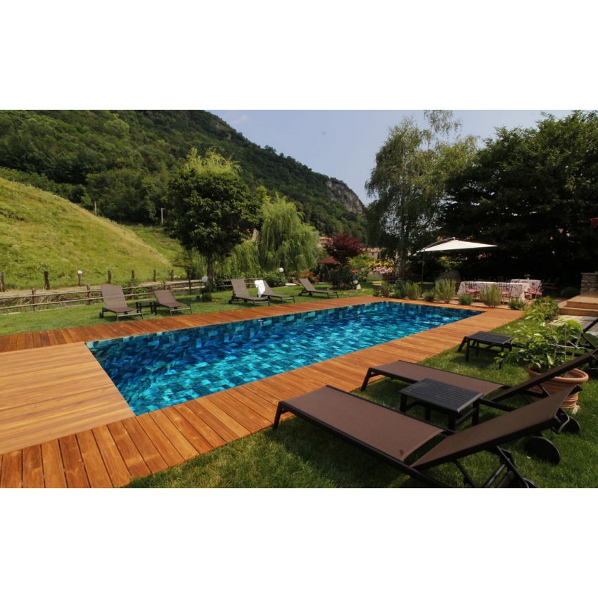 Piscine Bois California Rectangulaire Luxe avec Escalier d'Angle 520x220x131cm Pierre de Bali