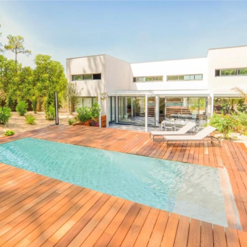 Piscine Bois California Rectangulaire Luxe avec Plage immergée + escalier 520x220x131cm