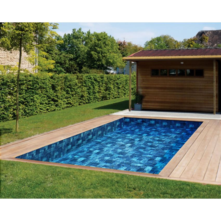 Piscine Bois California Rectangulaire Luxe avec Escalier d'Angle 520x220x131cm Pierre de Bali