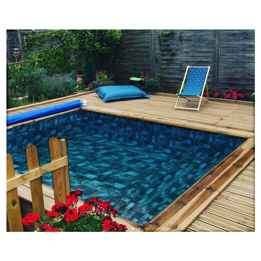 Piscine Bois Anna Carrée avec Escalier 520x520x145cm Pierre de Bali