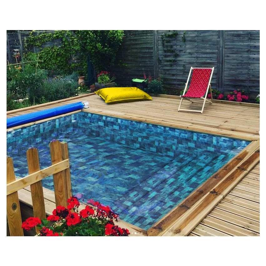 Piscine Bois Capri Carrée avec Escalier 420x420x145cm Pierre de Bali