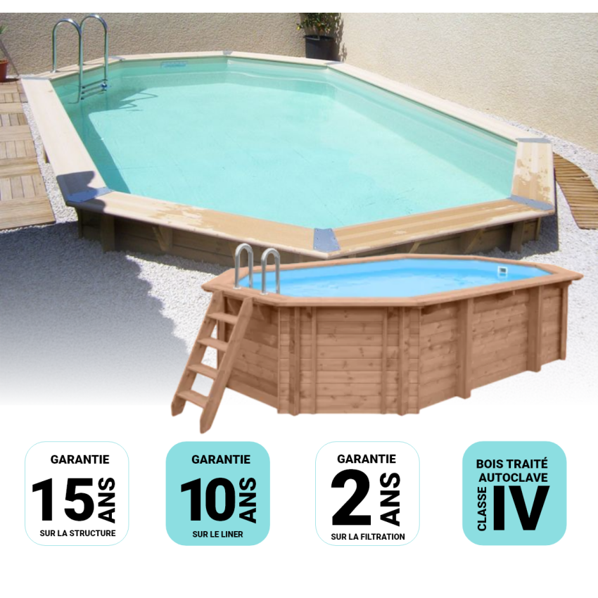 Piscine bois Allongée UBBINK 640x400x130cm Liner Beige 
