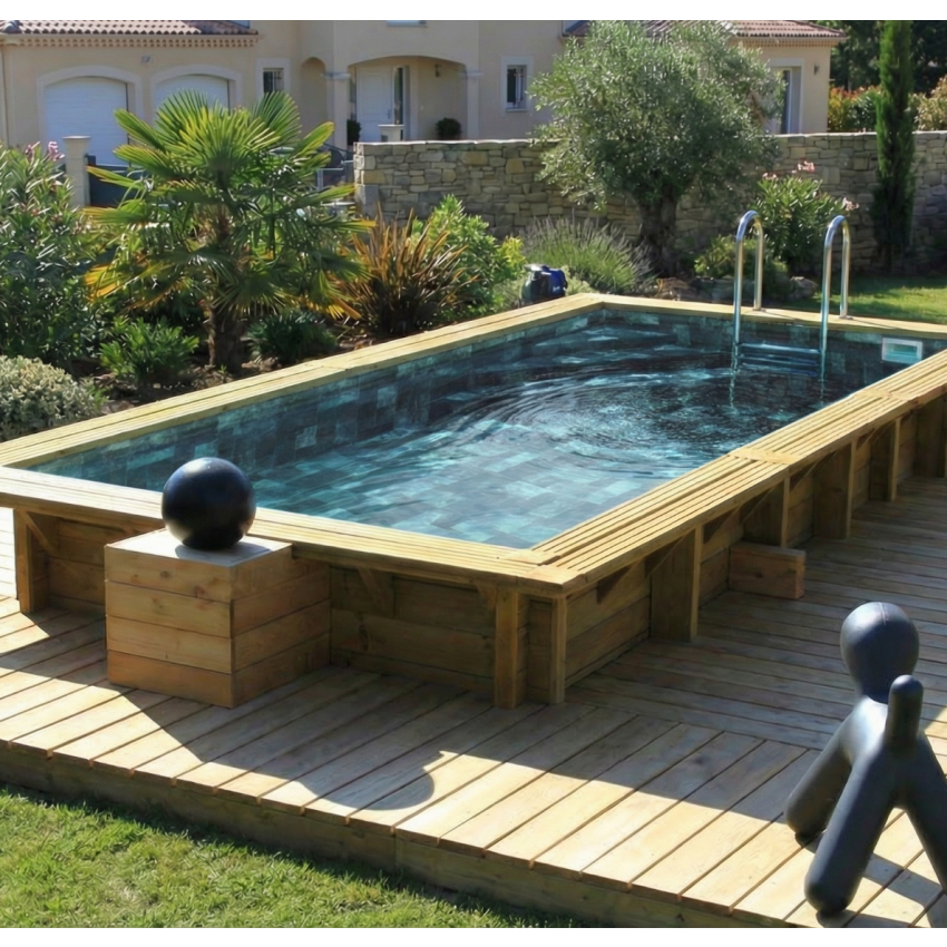 Piscine bois Rectangulaire Pierre de Bali 350x200x71cm 