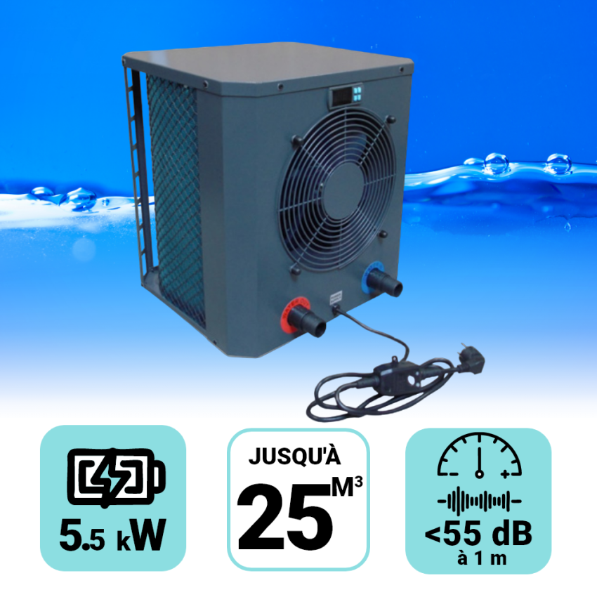 Pompe à chaleur Heatermax Compact 5.5 kW pour piscine de 25m3