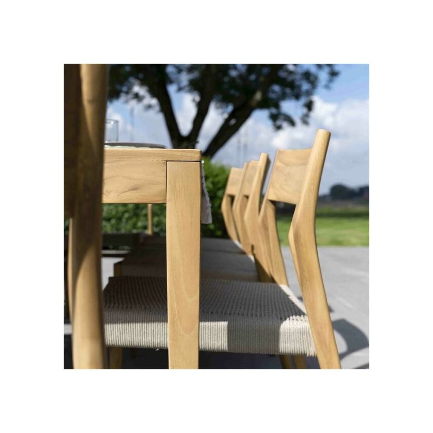 Ensemble Table 6/8 places avec 8 chaises CALVI en Teck et cordage Beige