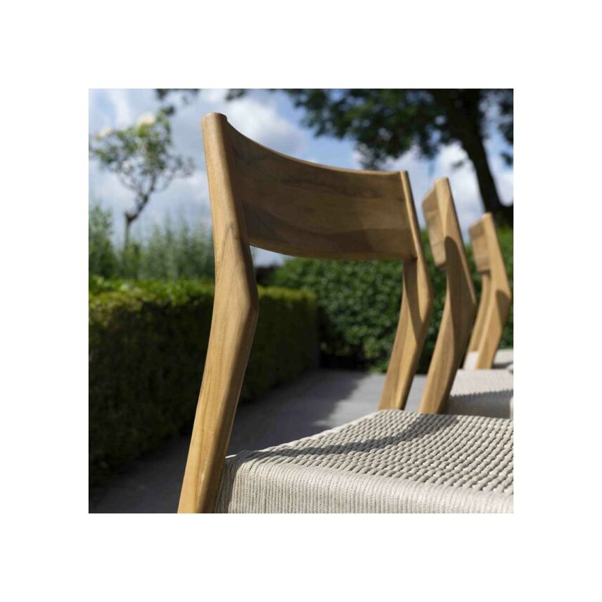 Ensemble Table 6/8 places avec 8 chaises CALVI en Teck et cordage Beige