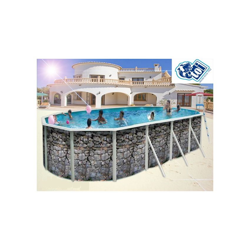 Piscine Allongée PIEDRA GRIS Acier Décoration Pierre 550 x 366 x 120 cm 