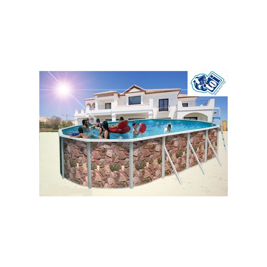 Piscine Allongée ROCALLA Acier Décoration Pierre 640 x 366 x 120 cm