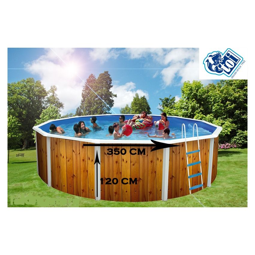 Piscine Ronde VETA Acier Décoration Bois 350 x 120 cm