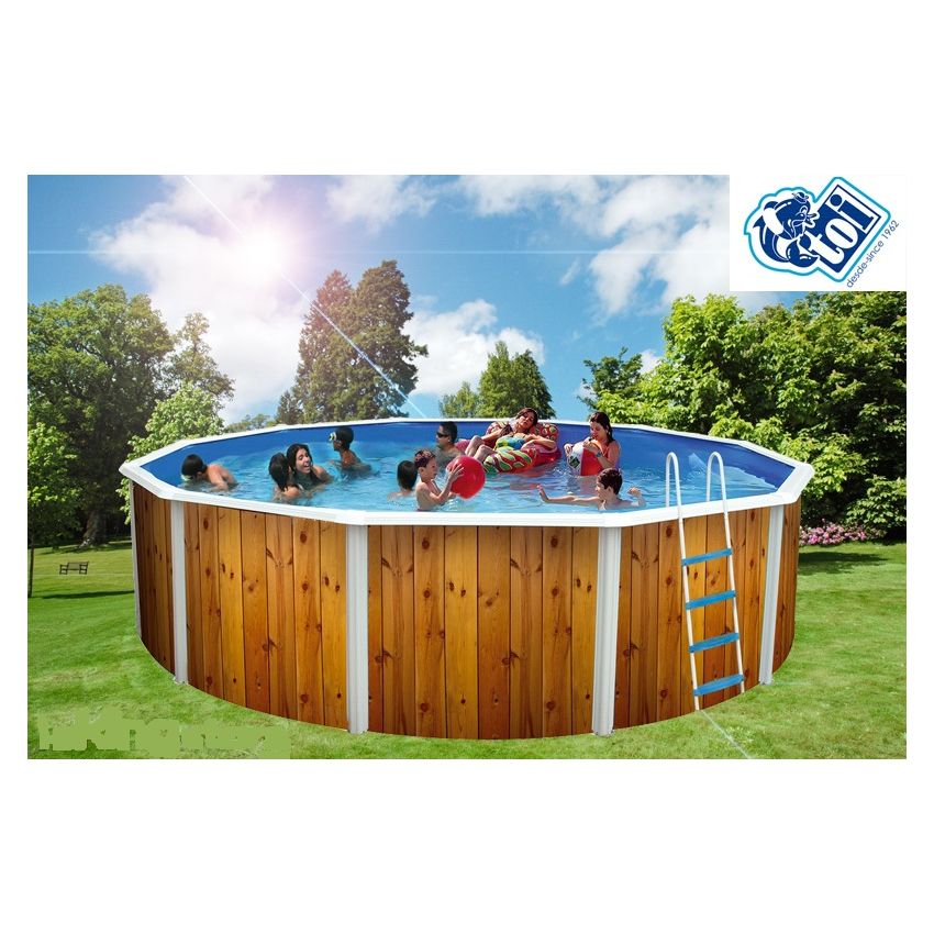 Piscine Ronde VETA Acier Décoration Bois 350 x 120 cm