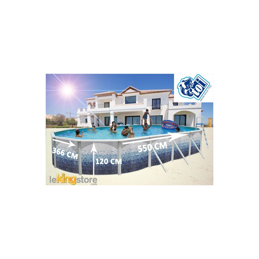 Piscine Allongée TRENCADIS Acier Décoration Mosaïque 550 x 366 x 120 cm