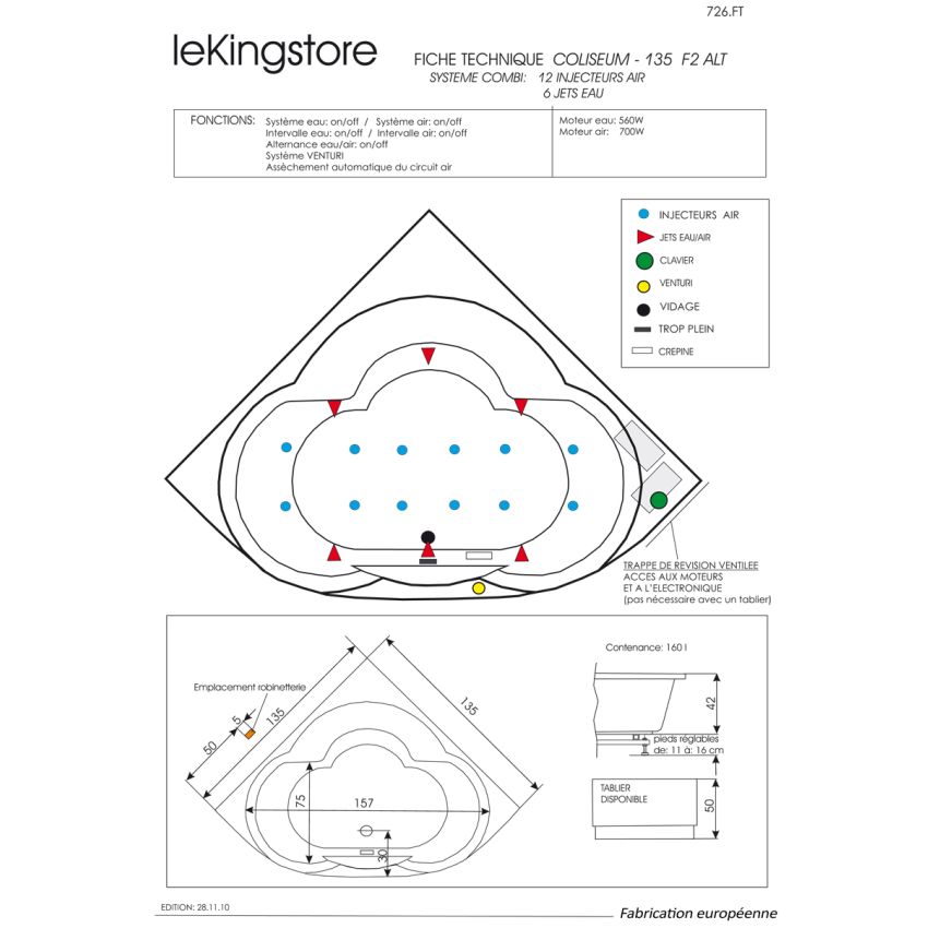 Baignoire Balnéo Coliseum Luxe 135 x 135 cm