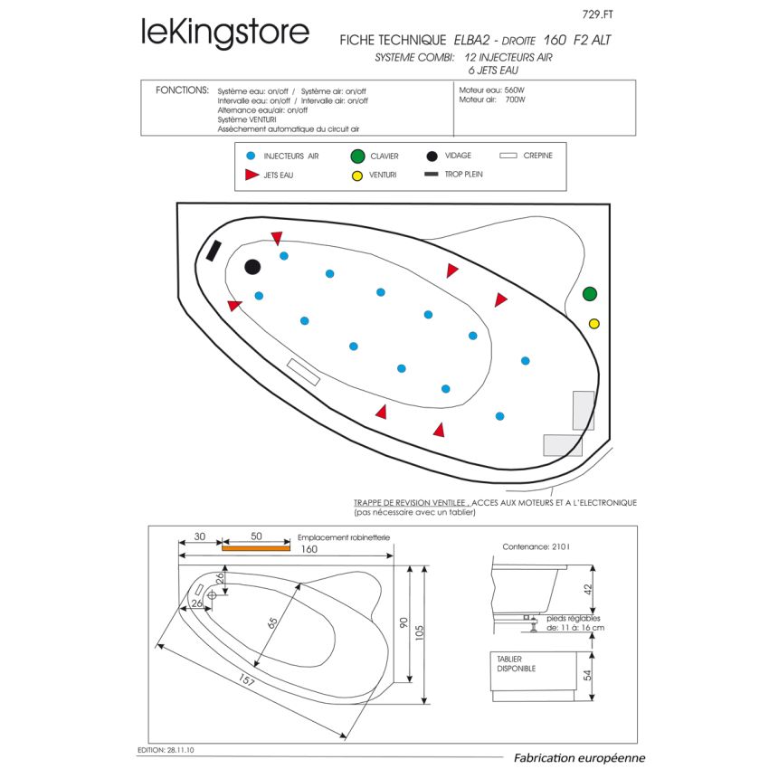 Baignoire Balnéo Elba 160 x 105 cm