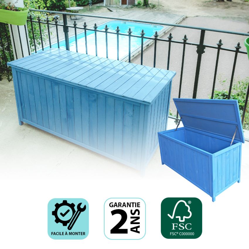 Coffre de rangement lasuré couleur bleue / dim. 127x55xH60 cm / 0,70 m2 