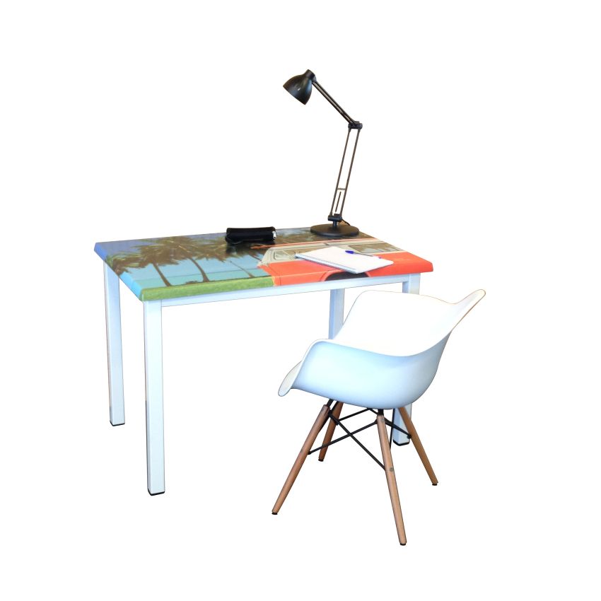 Bureau 110x70 cm Décor Hawai Pied Blanc