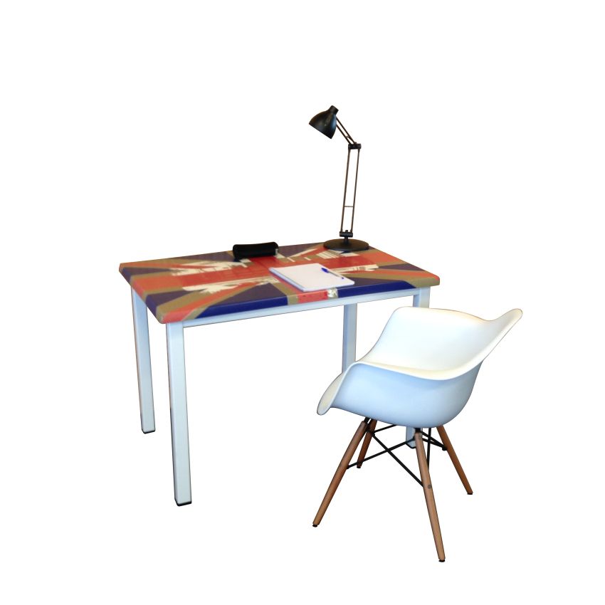 Bureau 110x70 cm Décor London Pied Blanc