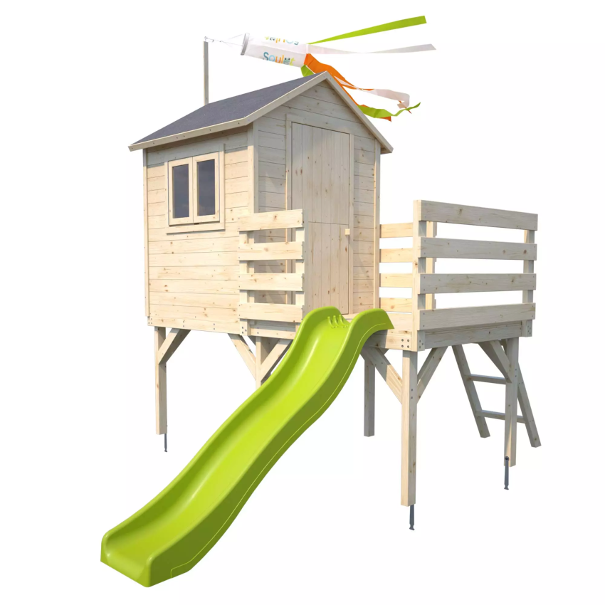Cabane en Bois sur pilotis avec toboggan pour enfants