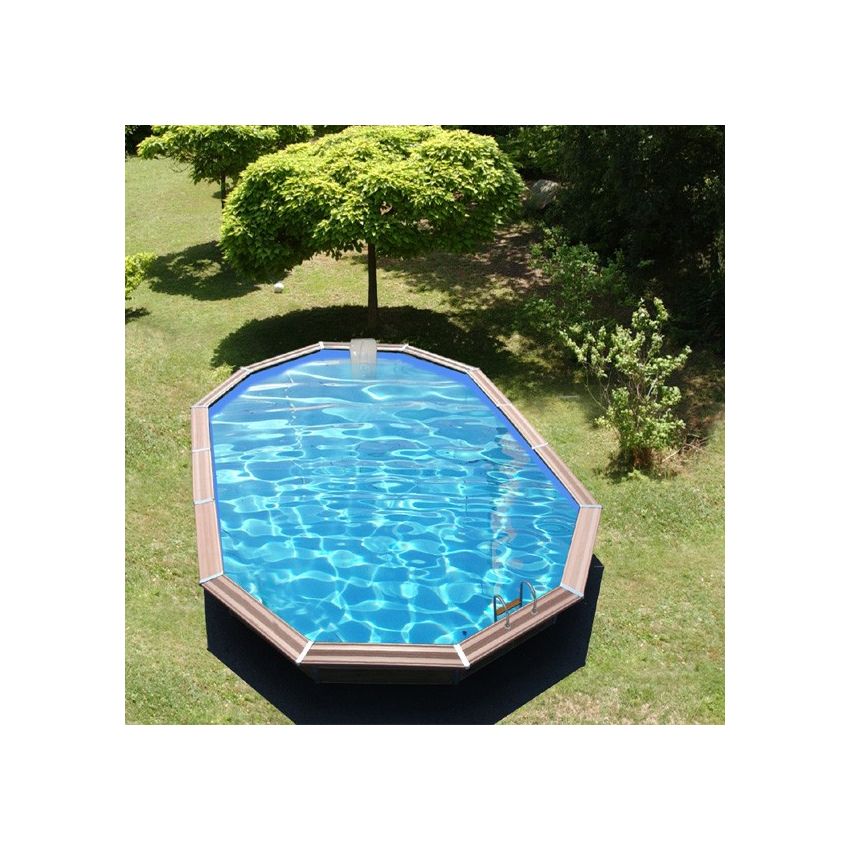 Piscine bois Octogonale Allongée CALAYAN  890x420x129cm Liner Bleu